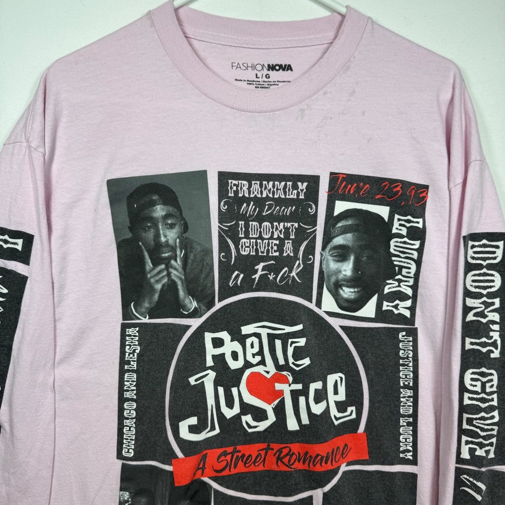Fashion‎ Nova Poetic Justice Tupac Graphic Long Sleeve T-Shirt Pink Sz Large